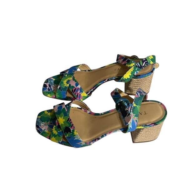 Talbots Siena Rope Floral Green Blue Sandals Women 7.5 Ankle Strap Block Heel - Picture 2 of 16